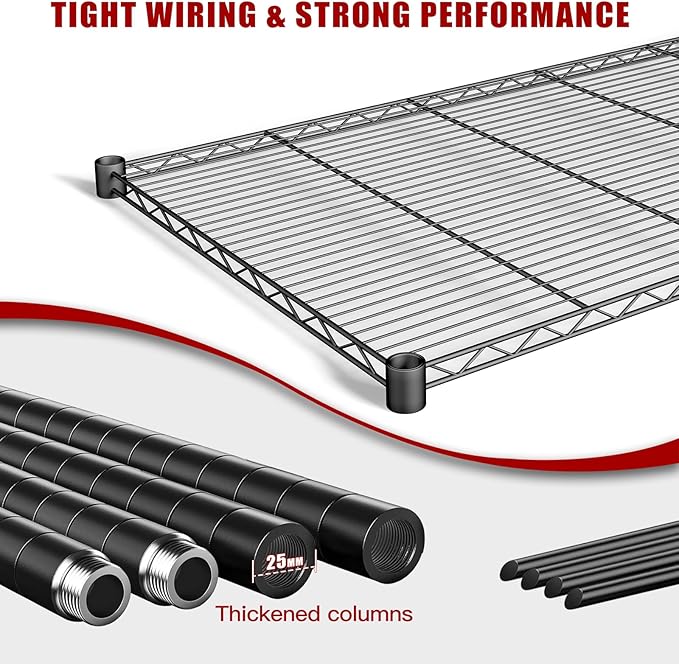 AIRAJ 46”W Storage Shelves with Wheels | 6 Tier Wire Shelving Heavy Duty | 3600 LBS Metal Shelving | Garage Shelving units and Storage | Wire Rack Adjustable Layer Height | 46”W×18”D×80”H | Indoor/Out