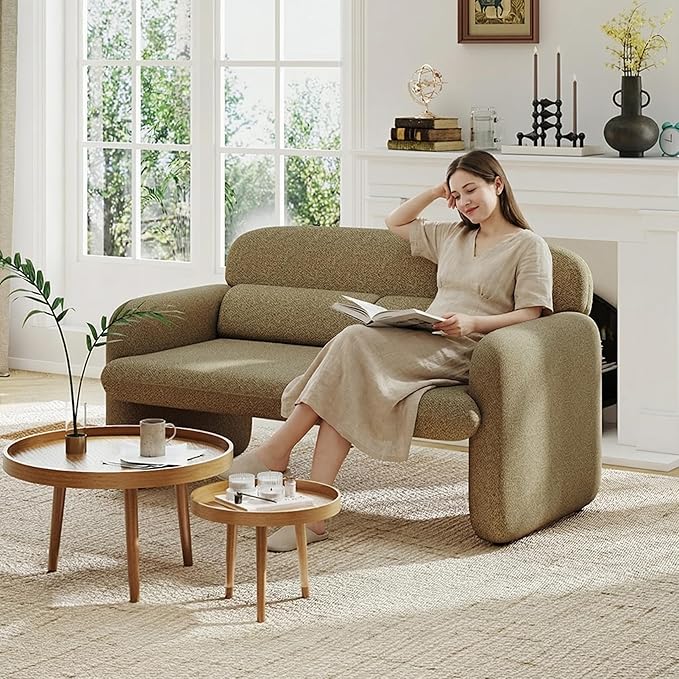 Furnimart Modern Loveseat Sofa, 54" 2-Seater Boucle Sofa, Comfy Upholstered Minimalist Couch, Small Couches for Small Spaces, Apartment, Office, Living Room, Bedroom, Dorm, Chenille Brown