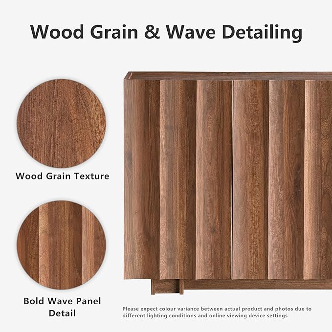 win2win Buffet Cabinet with Storage, Mid Century Modern Sideboard with Wave Design, Wood Grain Finish, Credenza with Adjustable Shelves, Modular Cabinets for Living Dining Room Hallway, Walnut