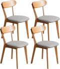 Modern Solid Wood Dining Chair Set of 4, Kitchen Dining Room Chair with Upholstered Cushion and Seat Cover, Curved Backrest, 100% FAS Grade North America Oak Wood, Natural