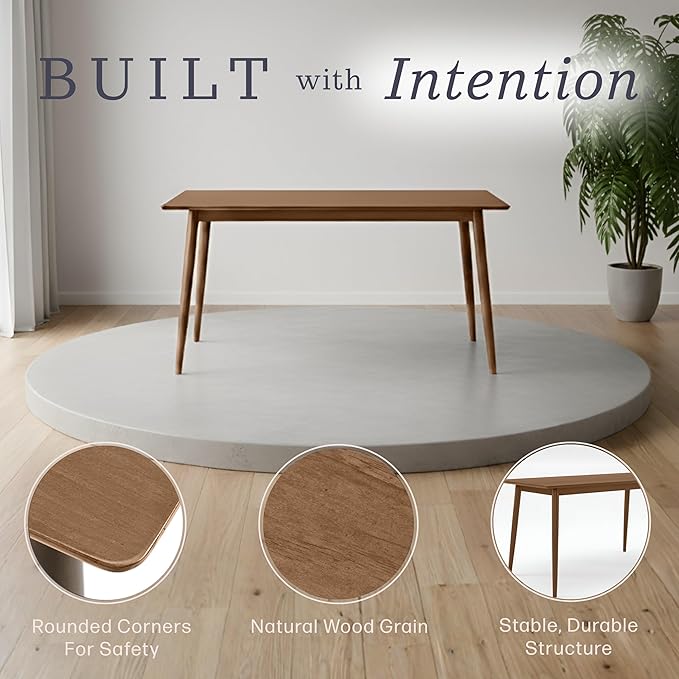 Alaterre Furniture Calais Dining – Mid Century Modern 59-Inch Rectangular Dining Table for 4 – Solid Wood Kitchen and Dining Room Table with Minimalist Design (Warm Pecan Finish)