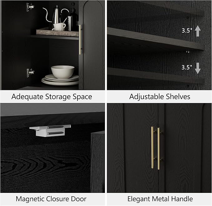 FORTUNETEC Sideboard Buffet Cabinet with Storage, Modern Accent Cabinet with Arched Doors, 67" Large Modular Media Console, Minimalist Credenza for Living Room Kitchen Dining Room Entryway, Black