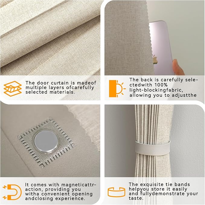 Jilron Accordion Door Curtain Set - 100% Blackout, with Curtain Rod Included, for Bedroom Privacy Protection (Off white-43 W x 78" L+Rod)