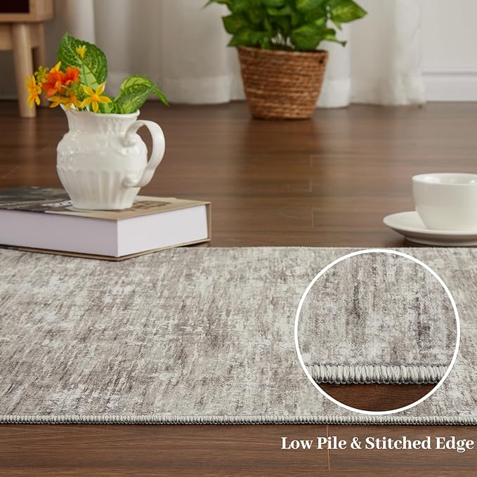 RUGSREAL Area Rug 5x7 Machine Washable Area Rug for Living Room Non-Slip Stain Resistant Modern Abstract Carpet Contemporary Solid Throw Rug Foldable Accent Floor Carpet for Dining Room, Taupe