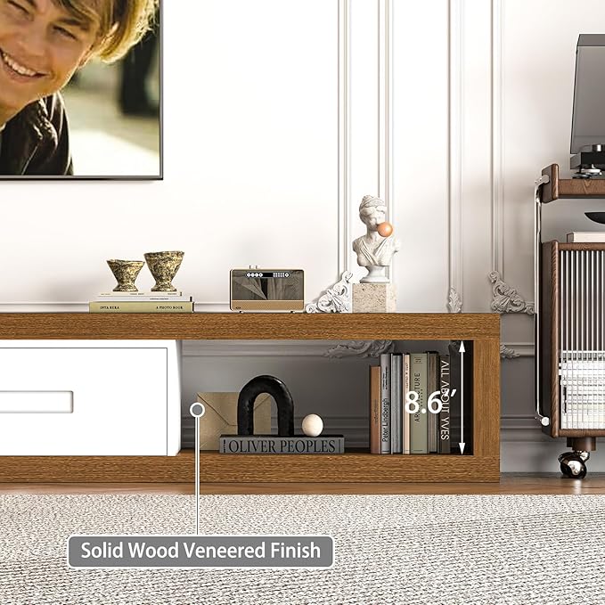 Extendable TV Stand with 2 Drawers, 80"-115" Modern Wood TV Console for Up to 120 Inch TV, Long Reversible Entertainment Center with Storage for Living Room Bedroom, White& Walnut