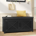 Hzuaneri Shoe Storage Bench, 2 Tier Shoe Bench with Padded Seat Cushion & 2 Barn Doors, Entryway Bench with Adjustable Shelf, Farmhouse Shoe Cabinet for Living Room, Bedroom, Black SB26606BK