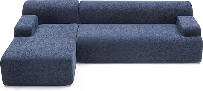 Weture 107" Modular Sectional Cloud Couch, Boneless couches Sponge sectionals for Living Room, High Density Sponges Sofa, Modular L-Shape with Chaise, Blue