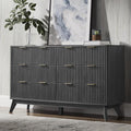 T4TREAM Fluted 6 Drawers Dresser, 54" Wide Modern Chest of Drawers, Curved Profile Design, Dresser TV Stand, Wood Drawer Organizer for Bedroom, Living Room, Hallway, Dark Alder