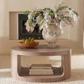 Round Coffee Table with Storage, 31" Modern Living Room Table, 2 Tier Circle Wood Center Tables for Apartment, Living Room, Open-Style Storage Tea Tables, 31"*14.1" (Dusty Pink)