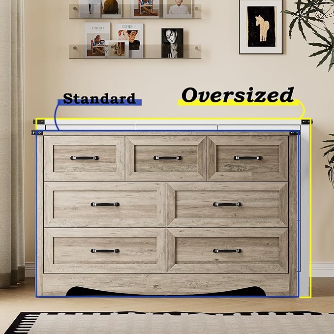 BORNOON 7-Drawer Dresser for Bedroom, Modern Wooden Chest of Drawers with Metal Handles, Anti-Tipping Design, Sturdy and Stable Storage Organizer for Living Room, Entryway, Home Office