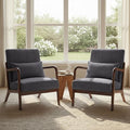 Set of 2 Mid Century Modern Accent Chair with Solid Rubber Wood Frame, Comfy Corduroy Reading Armchair with Lumbar Pillow, Heavy Duty Lounge Chair for Bedroom, Living Room & Small Spaces