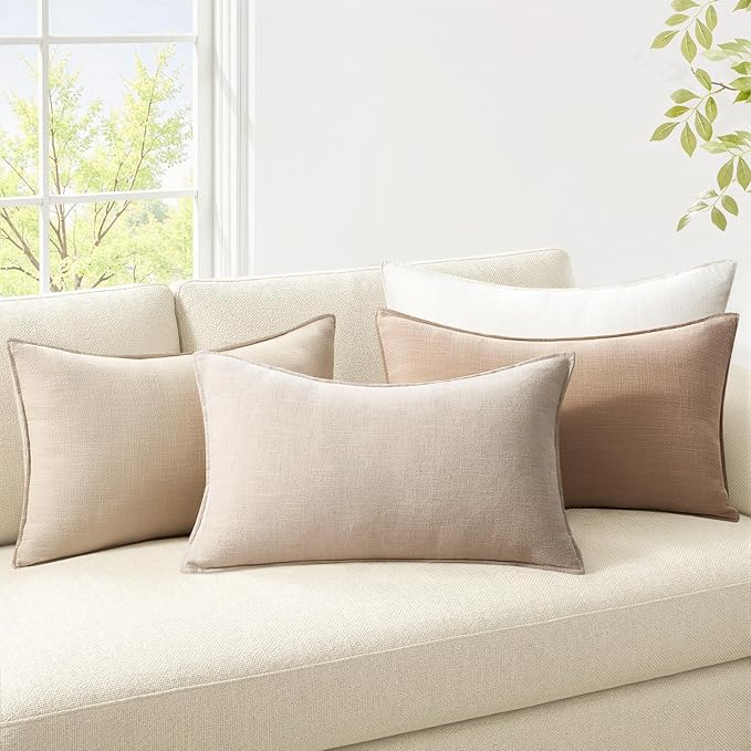 Pack of 4 Couch Throw Pillow Covers 12x20 Inch Natural Soft Decorative Linen Pillow Covers Farmhouse Boho Accent Cushion Covers for Mid Century Modern Home Decor Sofa Bedroom Living Room