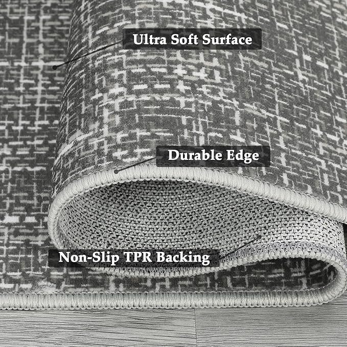 RUGSREAL Area Rug 5x7 Machine Washable Area Rug for Living Room Non-Slip Stain Resistant Modern Abstract Rug Contemporary Solid Throw Carpet Foldable Accent Floor Carpet for Dining Room, Grey