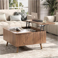 JOINICE 32" Square Lift Top Coffee Table with Storage,Mid Century Modern Walnut Center Table with Rising Desktop for Living Room, Brown Wood Finish