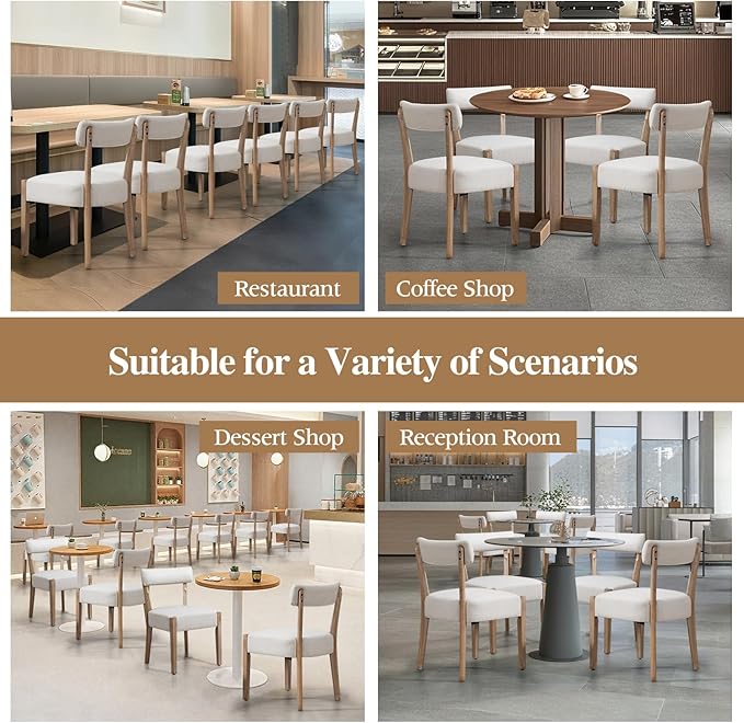 ZJhome Dining Chairs,2 Pack Mid-Century Modern Wooden Kitchen Chairs with Linen Upholstery - Low-Back Woven Design for Kitchen & Dining Room,Beige Fabric