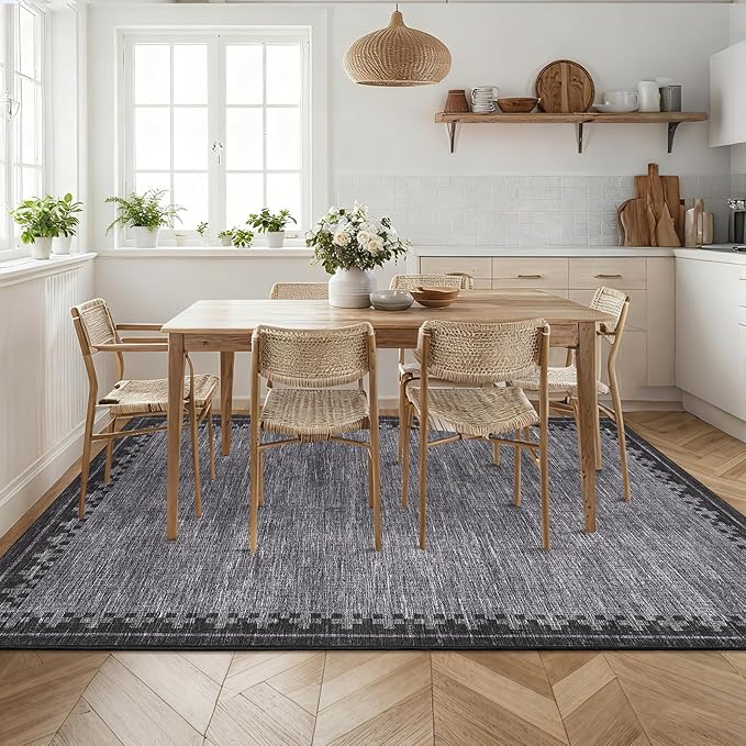 GarveeHome Washable 9x12 Large Area Rug for Living Room Bedroom Modern Non Slip Low Pile Carpet Geometric Cross Brdered Stain Resistant Grey Bedroom Laundry Room Rugs Kids-Friendly& Pets-Friendly