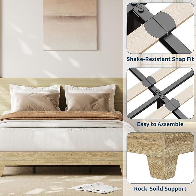 GarveeHome Full Size Platform Bed Frame, Minimalist Wood Bed Frame No Headboard Needed, Sturdy Low Profile Bed with Natural Wood Grain, Noise-Free & Easy Assembly