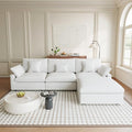 Modular Sectional Sofa Cloud Couch, 119.29" L Shaped Couch with Chaise Ottoman, Linen Blend Fabric Minimalist Deep Seat Couches for Living Room, Sofa Covers Washable&Removable, White