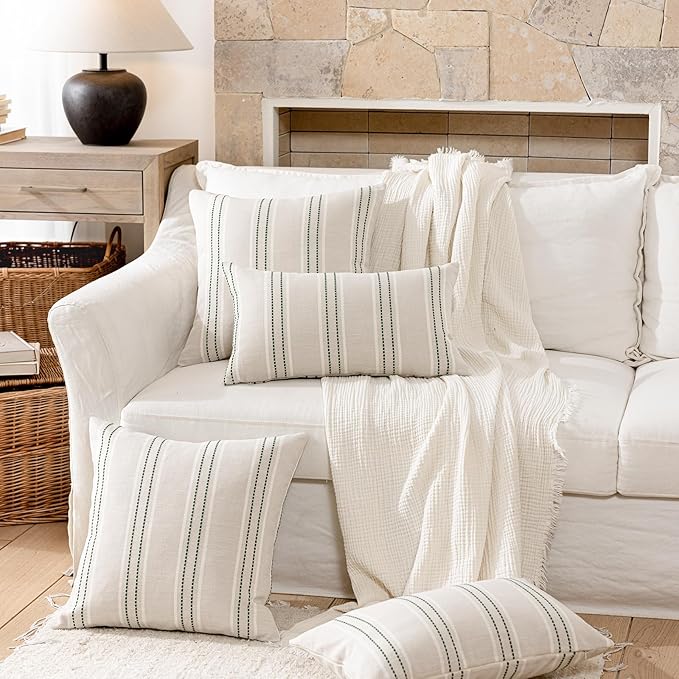 Hckot Spring Throw Pillow Covers 24x24 Set of 2 Green Pillow Covers Farmhouse Decorative Pillows Textured Linen Square Cushion Covers for Sofa Couch Bed Living Room Decor(Dark Green)