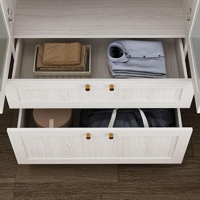 MOUMON 70.9" Wardrobe with Frosted Glass Doors & 2 Drawers, Armoire Closet with Hanging Rod, for Bedroom 31.5”W x 19.7”D x 70.9”H