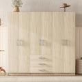 6 Door Armoire Wardrobe Closet with Big 3 Drawers, Wooden Freestanding Bathroom Armoire Cabinet with Shelves and Hanging Rod, Clothes Storage Organizer for Bedroom, Guest Room (Brown)