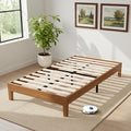 Sweetcrispy Solid Wood Bed Frame, Twin Size Bed Base with Wood Slat Support, Sturdy, Stylish & Noise-Free Design, No Box Spring Needed, Easy Assembly, Dark Brown