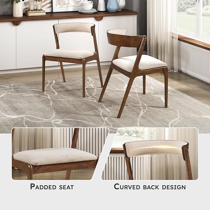 Lexicon Kitchen & Dining Room Chairs, Dining Chairs Set of 2, Fabric Upholstered Dining Chairs, Rubberwood Armless Dining Chairs with Curved Back, Modern Dining Chair, Easy Assembly, Walnut