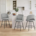 LUE BONA 26''H Swivel Bar Stools Set of 3, Counter Height Bar Stools with Backs, Lumbar Pillow and Black Metal Frames, Upholstered Morden Barstools for Kitchen Island, Linen Farbic, Gray