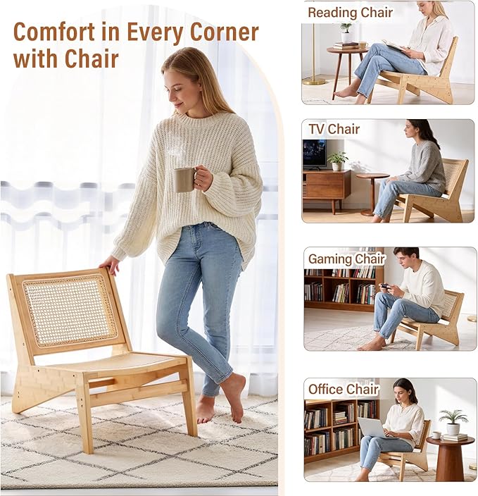 MBOOYOME Mid Century Modern Accent Chair for Living Room, Low Armless Lounge Chair with Solid Wood Frame, Comfy Armchair for Bedroom and Balcony, Wood