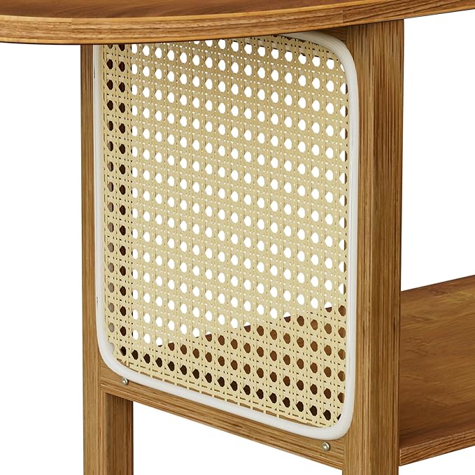 Bamboo TV Stand for TVs up to 65", Accent Entertainment Center with Storage, Media Console Table with Rattan, Modern TV Stand for Living Room, Bedroom, 55"(L), Walnut