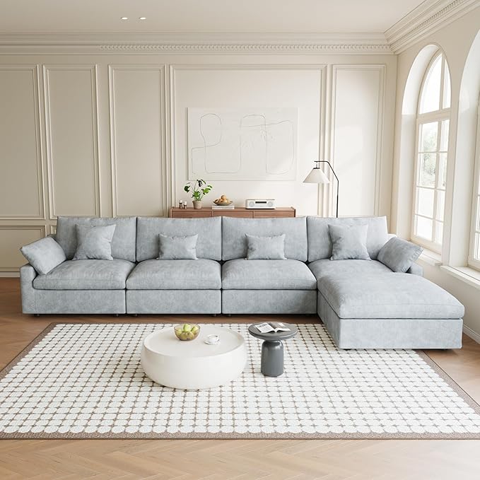 155.9" L Shape Cloud Modular Couches for Living Room, Modern Sectional Sofa with Chaise Ottomans, Deep Seat Couch Cushion Covers Washable&Removable, Sectional Sofas for Home Office Apartment (Grey)