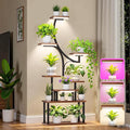 softeen Plant Stand Indoor with 4 Grow Lights & 3 Colors, 8 Tiered Corner Plant Shelf, 63" Tall Plant Stands for Indoor Plants Multiple, Metal Flower Display Shelves Holder for Home(Dark Black)