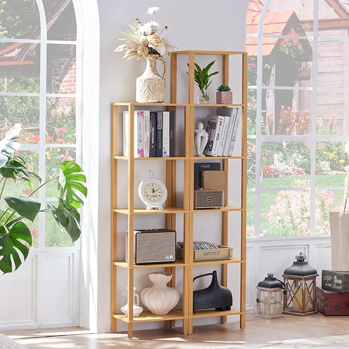 YUFAM 66in Tall Bookshelf 6-Tier Small Narrow Bookcase, Skinny Book Shelf for Small Space, Farmhouse Slim Shelf with Storage, Wood Freestanding Display Thin Bookshelves for Living Room, Natural