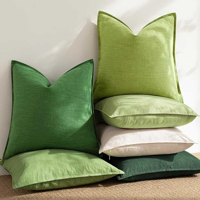 Foindtower Pack of 2, Decorative Linen Soild Throw Pillow Covers Soft Accent Euro Cushion Case Farmhouse Neutral Pillowcase for Chair Couch Sofa Bedroom Living Room Home Decor 22 x 22 Inch Lush Green