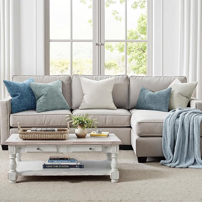 MIULEE Pack of 2 Blue Throw Pillow Covers 20x20 Inch Coastal Summer Modern Boho Accent Decorative Pillow Covers Soft Chenille Farmhouse Cushion Covers for Home Decor Couch Bed Sofa Living Room