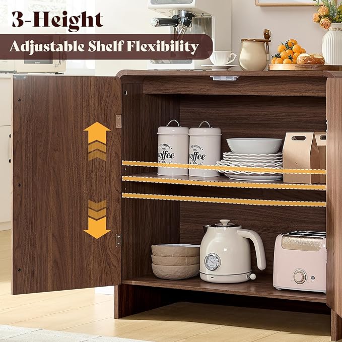 AMERLIFE 2-Piece Fluted Buffet Cabinet with Storage, Modern Sideboard Cabinet with Doors & Adjustable Shelf, Console Table & Credenza for Living Room, Kitchen & Entryway, Brown