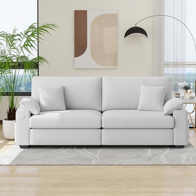 88.58" 3 Seats Deep Seat Sofa Couch, Light Grey | USB/Type-C Port, Side Storage, Removable Cover, Wide Armrest, For Small Space