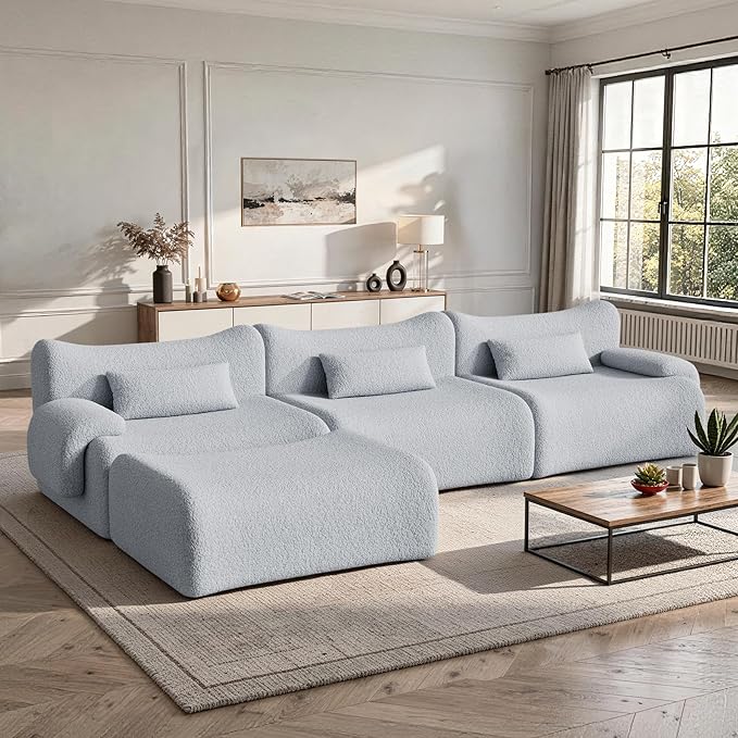 Cloud Couch Sectional, L Shaped Boneless Couches for Living Room - Oversized Modular Sofa with Deep Seats, Modern Couches with Movable Ottoman,Dark Gray