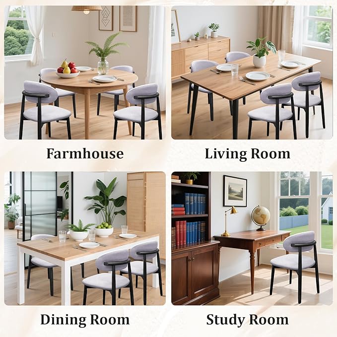 Farmhouse Dining Chairs Set of 8, Mid Century Modern Fabric Upholstered Kitchen Chairs, Wooden Dining Room Chair with Curved Back&Black Legs for Kitchen Dining Room Restaurant Cafe, Blue (Only Chairs)