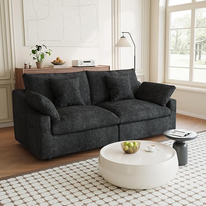 Modular Sectional Sofa Cloud Couch, 82.68" Loveseat with Pillows, Modern Minimalist Deep Seat Sofa Couches for Apartment Small Space, Sofa Covers Washable&Removable, Black