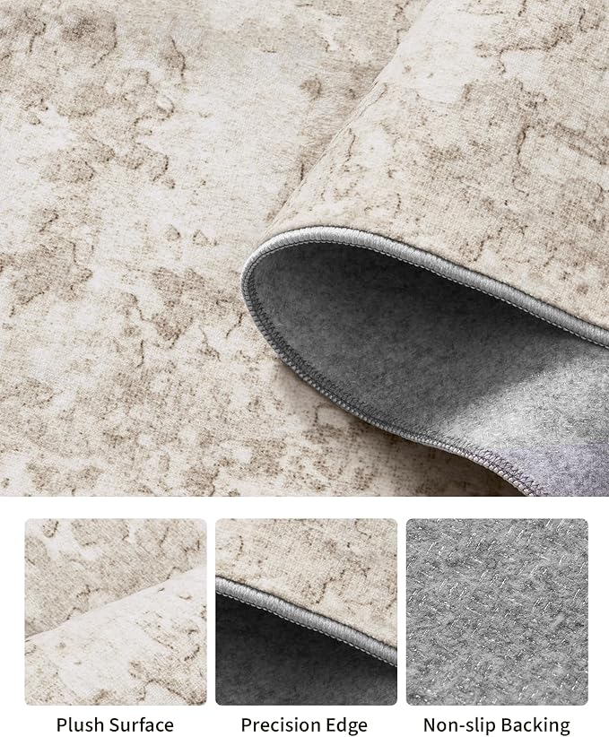 Art&Tuft Runner Rug 2'6"x6' - Anti-Slip Backing Abstract Runner Rug No Slip, Stain Resistant Runners for Hallways, Kitchen, Living Room, Foldable Machine Washable Area Rug (2'6"x6', Beige)