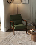 Garvee Mid-Century Modern Accent Chair, Fine Wale Corduroy Upholstery, Solid Wood Armchair with Removable Lumbar Pillow, Sturdy Reading Chair for Living Room, Bedroom, Guest Room, Easy Assembly, Green