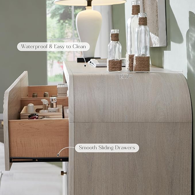 T4TREAM Fluted 6 Drawers Dresser for Bedroom, 54" Wide Modern Chest of Drawers with Thickened Curved Profile Design, Wood Dressers TV Stand for Bedroom, Living Room, Hallway, Alder White