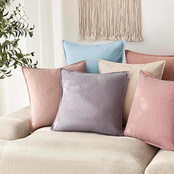 Foindtower Pack of 2, Decorative Linen Soild Throw Pillow Covers Soft Accent Euro Cushion Case Boho Farmhouse Neutral Pillowcase for Couch Sofa Bedroom Living Room Home Decor 24 x 24 Inch Light Purple