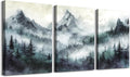 TTHYUEWS Canvas Wall Decor For Bedroom & Living Room - Modern Office Decoration - Misty & Fog Mountain Forest Wall Painting Landscape - 3 Piece, 16"X24"
