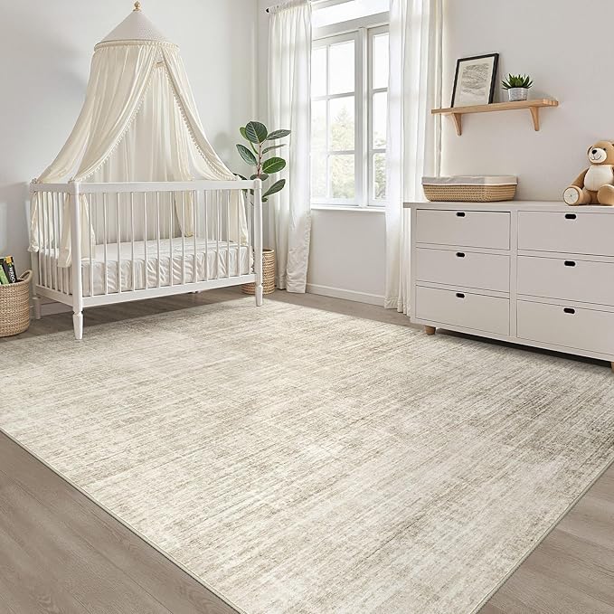 8x10 Area Rugs Living Room: Washable Large Neutral Beige Rug Abstract Soft Modern Stain Resistant Indoor Floor Non-Slip Carpet for Bedroom Nursery Kids Office Playroom Dining Room Under Table Home