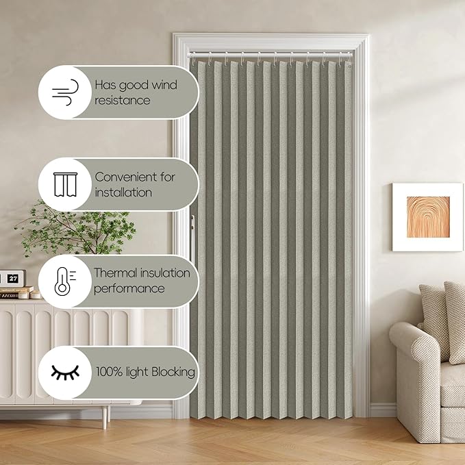 Jilron Accordian Door Curtain, 100% Blackout Folding Magnetic Doorway Curtains,Linen Style Closet Doors,for Room Divider,Privacy Protection（W52 x L78,Grey,1 Panel）