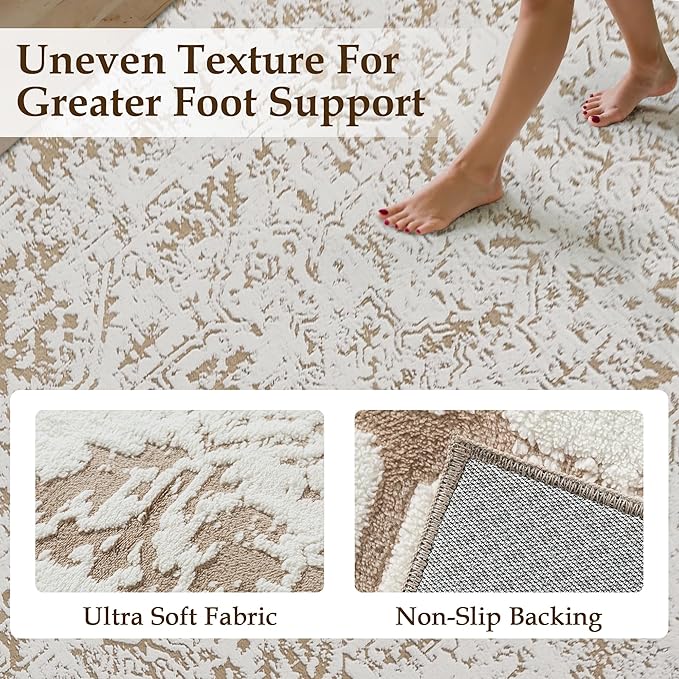 8x10 Fluffy Area Rug Brown Shag Neutral Carpet for Living Room Soft Medium Pile Floral Large Rug for Bedroom Dorm Office Dining Room Kitchen Nursery Modern Decor