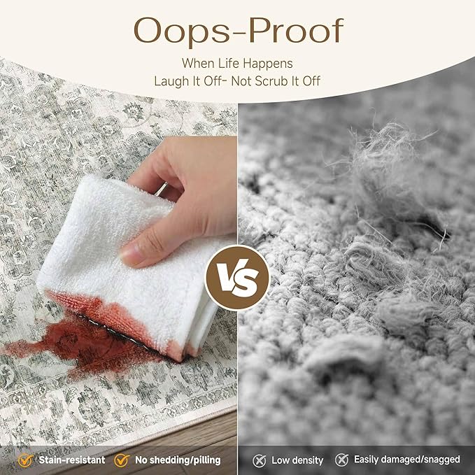 3x5 Washable Neutral Area Rug Green Vintage Entryway Office Carpet Non-Slip Soft Low Pile Farmhouse Throw Rug for Entrance Living Room Bathroom Dining Room