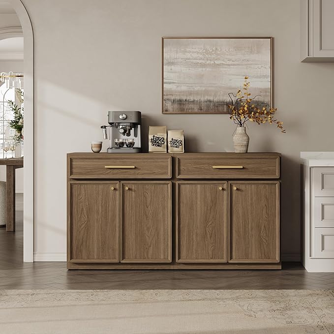SICOTAS Buffet Cabinet with Storage Tall Modern Console Storage Cabinet with Doors and Shelves 30" Long Wooden Sideboard Credenza Buffet Table Coffee Bar for Living Room Kitchen Dining Room Entryway